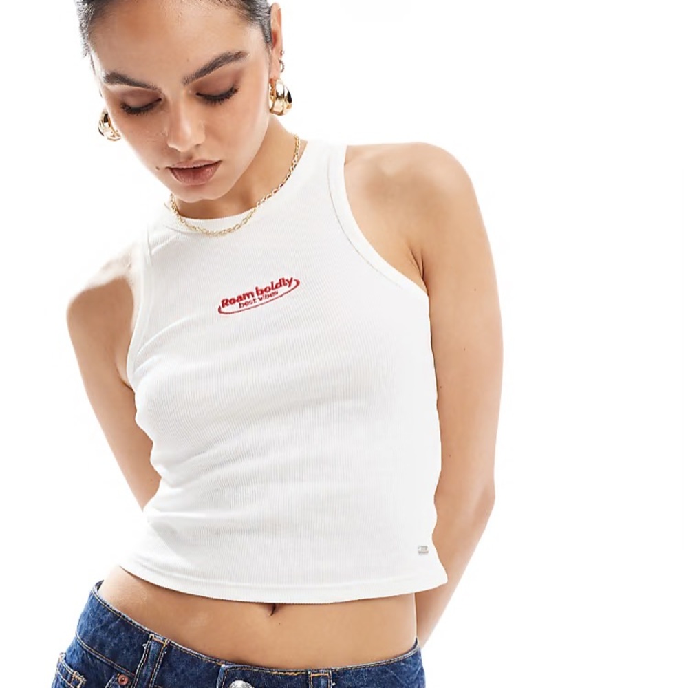 Pull&Bear White Ribbed Tank Top Roam Boldly Best Vibes